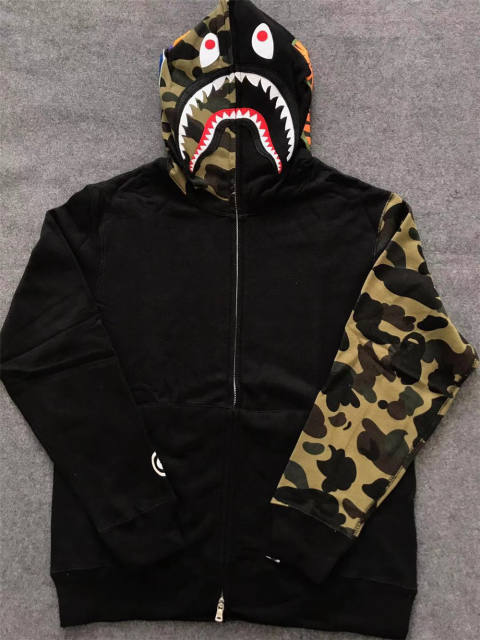 [Best Quality] 1:1 Bape Shark Half Face Camo Hoodie Black and Green