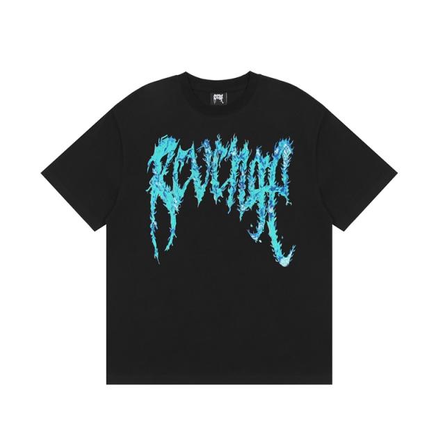 Revenge blue fire logo tee white black