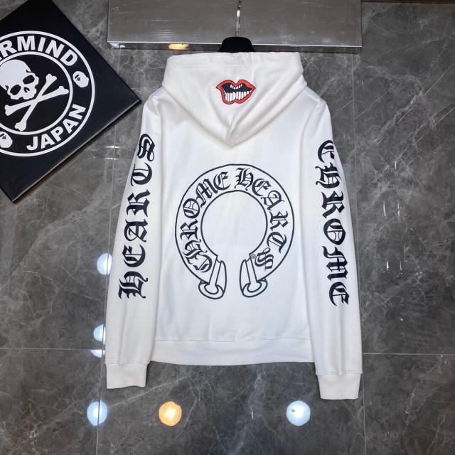 Chr0me Heart Red Mouth Hood Hoodie White & Black