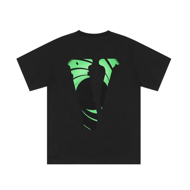 Vlone SMILE Green and black V cotton short-sleeved shirt