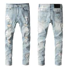 Chrome Hearts white leather cross jeans blue