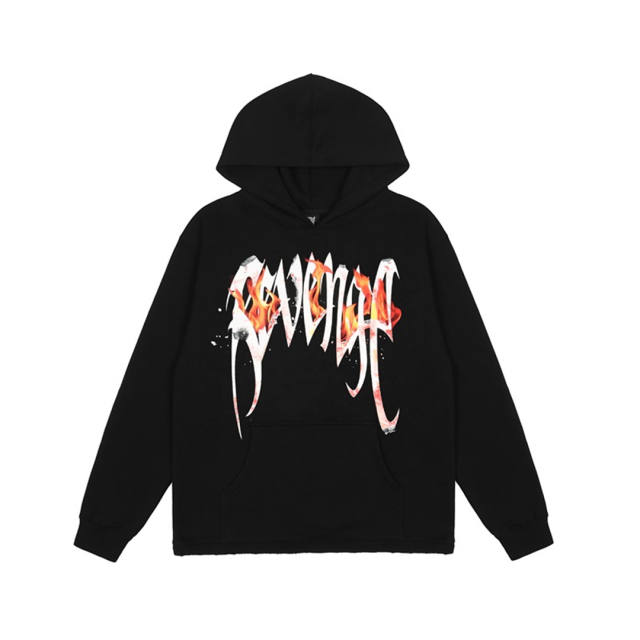 Revenge Flame Letters Hoodie Black