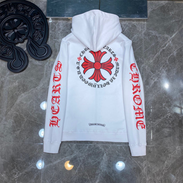 Chr0me Hearts Red Cross Hoodie Black White