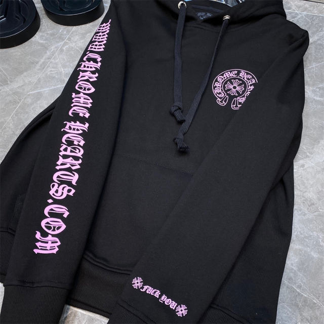 Chr0me  Heart Pink Sleeve Hoodie Black