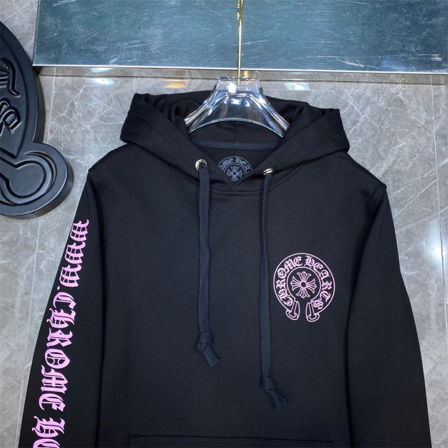 Chr0me  Heart Pink Sleeve Hoodie Black
