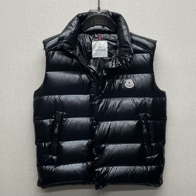 Moncler down vest leather black