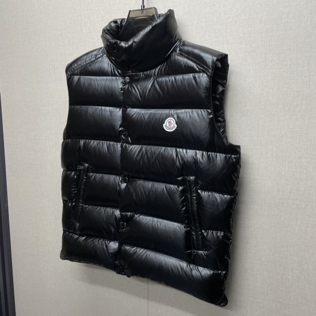 Moncler down vest leather black