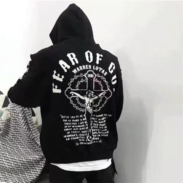 Fear of God Jesus Cross Hoodie Black
