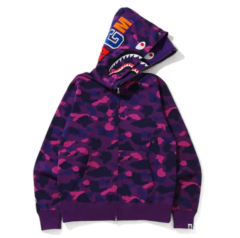 BAPE Color Camo Shark Wide Full Zip Double Purple Hoodie