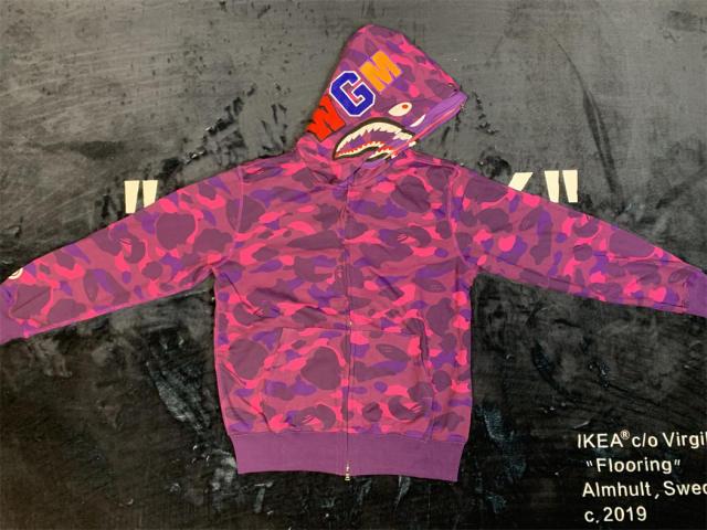 BAPE Color Camo Shark Wide Full Zip Double Purple Hoodie