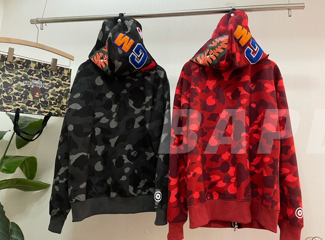 BAPE Color Camo Tiger Shark Wide Full Zip Double Hoodie