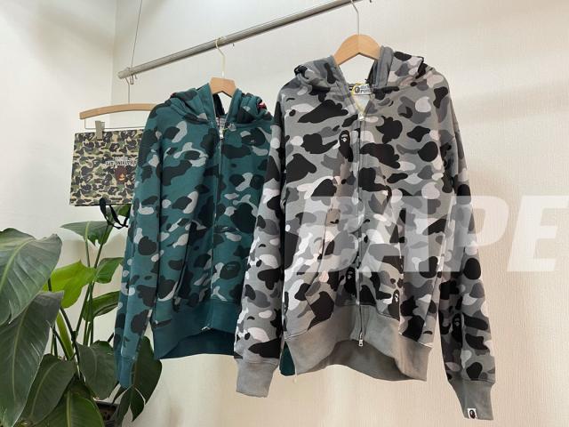 BAPE Color Camo Shark Wide Full Zip Double Hoodie GRAY/GREEN
