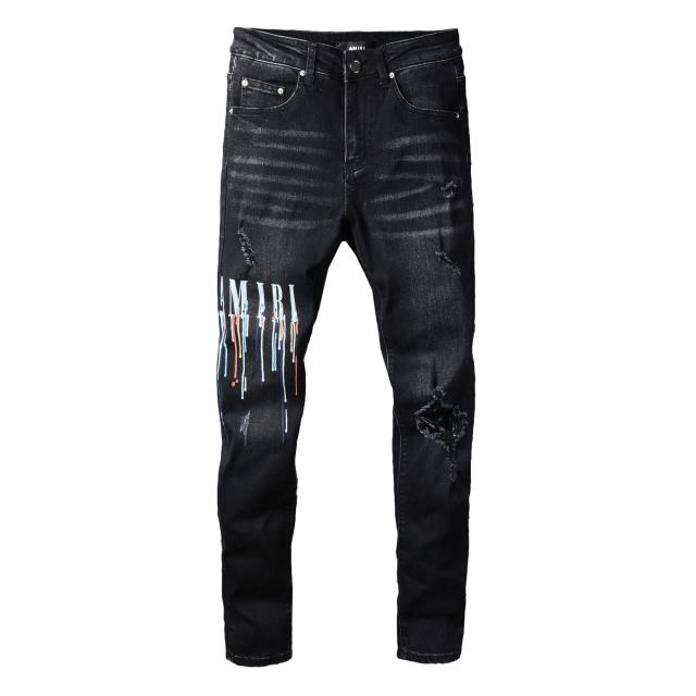 #830 Melting Letters Jeans Pants Black