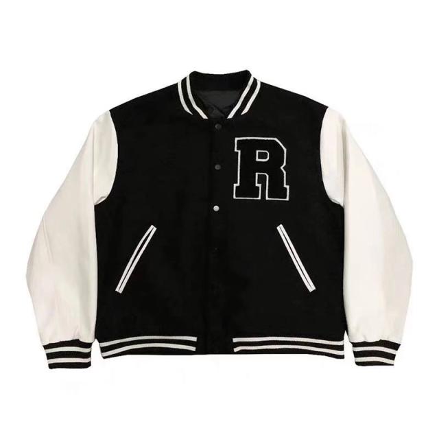 Revenge Leather Sleeve Baseball Jacket Black