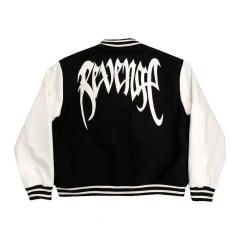 Revenge Leather Sleeve Baseball Jacket Black