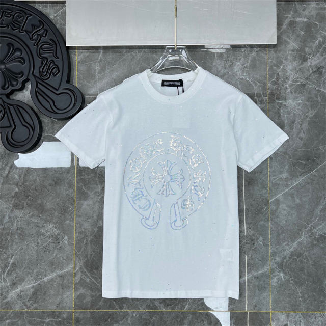 Chr0me Hearts White Crystal T-Shirt Black White