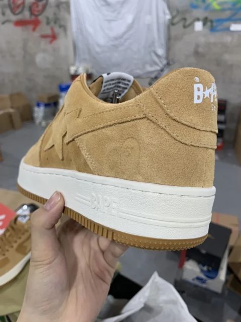 Bape Sta Bapesta Suede Low Shoes Khaki