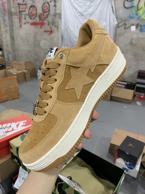 Bape Sta Bapesta Suede Low Shoes Khaki