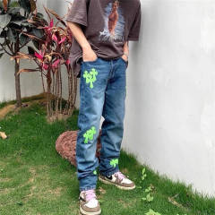 Chr0me  Heart Green Crosses Denim Jeans
