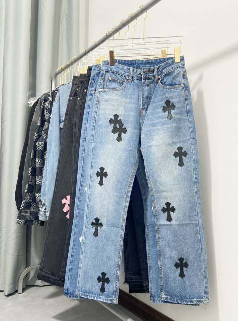 Chr0me Heart Black Crosses Blue Denim Jeans