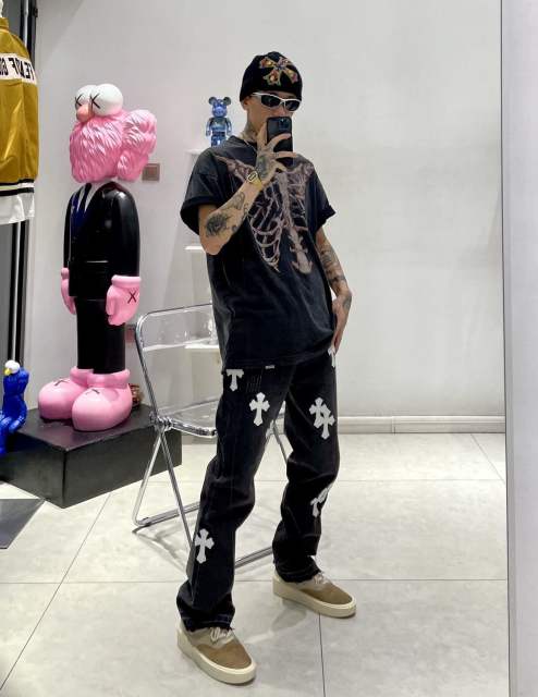 Chr0me  Heart White Crosses Black Jeans