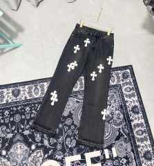 Chr0me  Heart White Crosses Black Jeans