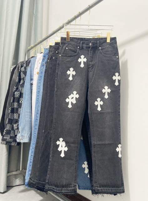 Chr0me  Heart White Crosses Black Jeans
