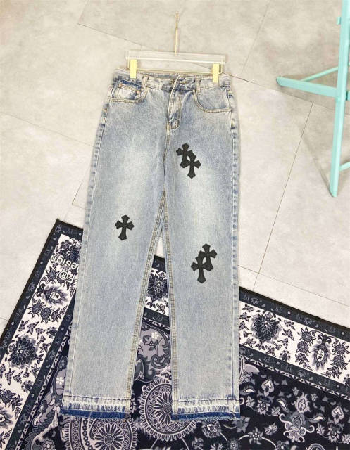 Chr0me  Heart Black Crosses Blue Denim Jeans