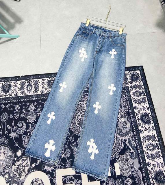 Chr0me  Heart White Crosses Denim Jeans Pants