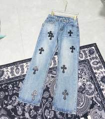 Chr0me Heart Black Crosses Blue Denim Jeans