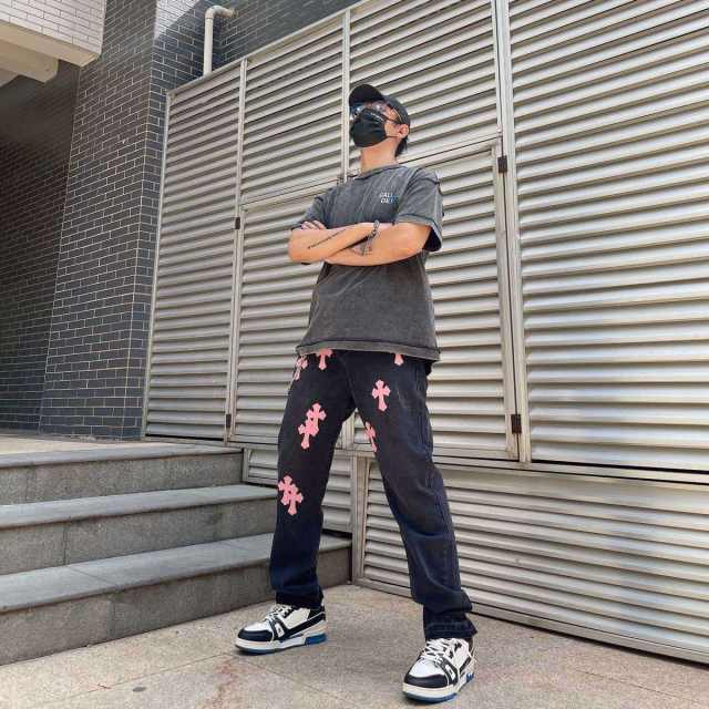 Chr0me  Heart Pink Crosses Black Pants