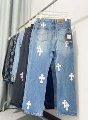 Chr0me  Heart White Crosses Denim Jeans Pants
