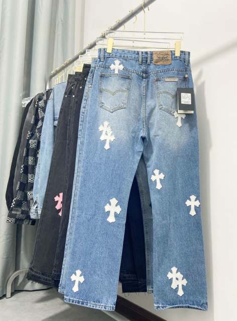 Chr0me  Heart White Crosses Denim Jeans Pants