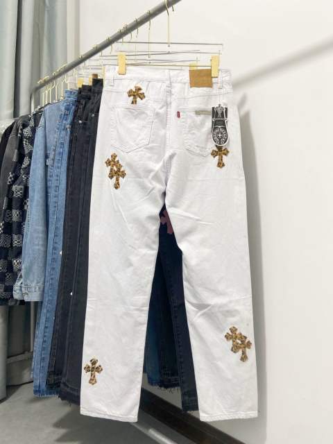 Chr0me Heart Black Crosses White Pants