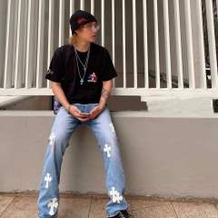 Chr0me  Heart White Crosses Denim Jeans Pants