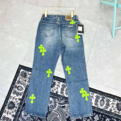Chr0me  Heart Green Crosses Denim Jeans