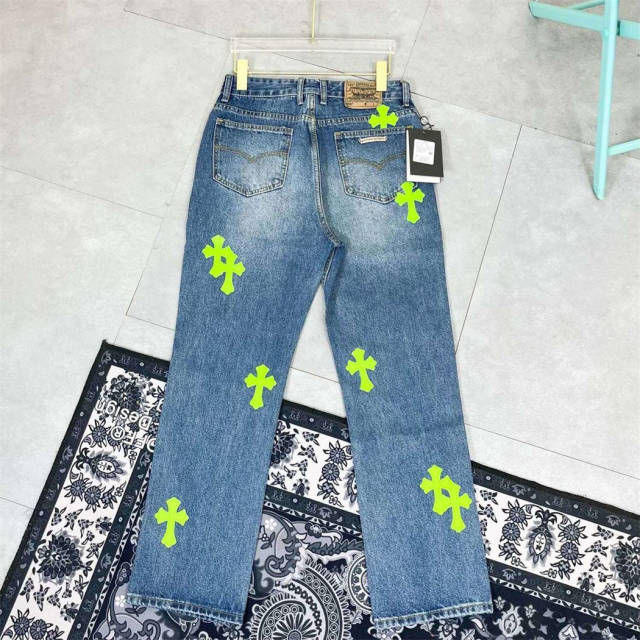 Chr0me  Heart Green Crosses Denim Jeans