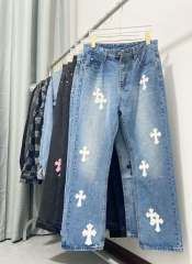 Chr0me  Heart White Crosses Denim Jeans Pants