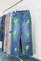 Chr0me  Heart Green Crosses Denim Jeans