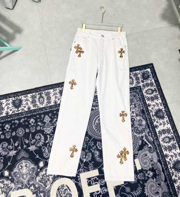 Chr0me Heart Black Crosses White Pants