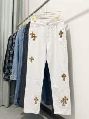 Chr0me Heart Black Crosses White Pants