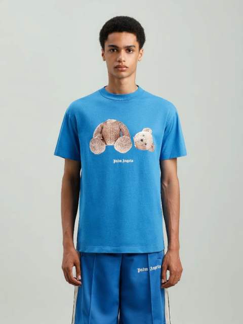 Palm Angels Bear Hoodie T-Shirt Blue
