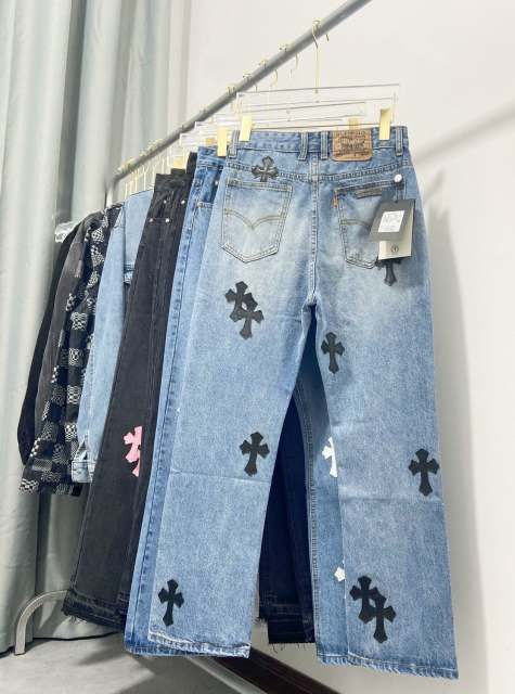 Chr0me Heart Black Crosses Blue Denim Jeans