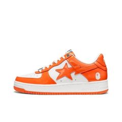 Bape Sta Patent Shoes Patent Leather Shoes Orange White Women Men (US5-US12)