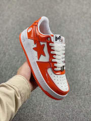 Bape Sta Patent Shoes Patent Leather Shoes Orange White Women Men (US5-US12)