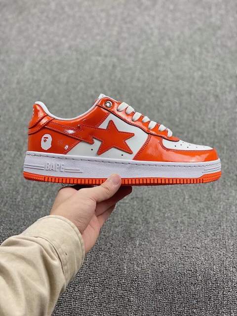 Bape Sta Patent Shoes Patent Leather Shoes Orange White Women Men (US5-US12)