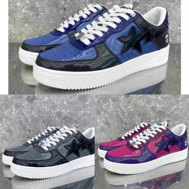 Bape Sta Patent Shoes Patent Leather Shoes 3 Colors
