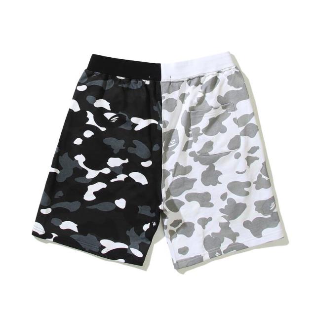 Bape Half Black & White Shark-print Half Camo track shorts