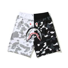 Bape Half Black & White Shark-print Half Camo track shorts