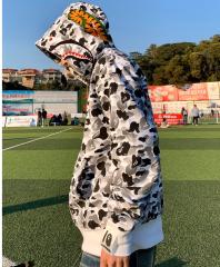 [Best Quality] 1:1 Bape Full Camo shark zip-up hoodie white black camo (White/Green)